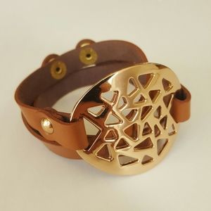 ADD-ON Rose Gold tone and leather wrap bracelet